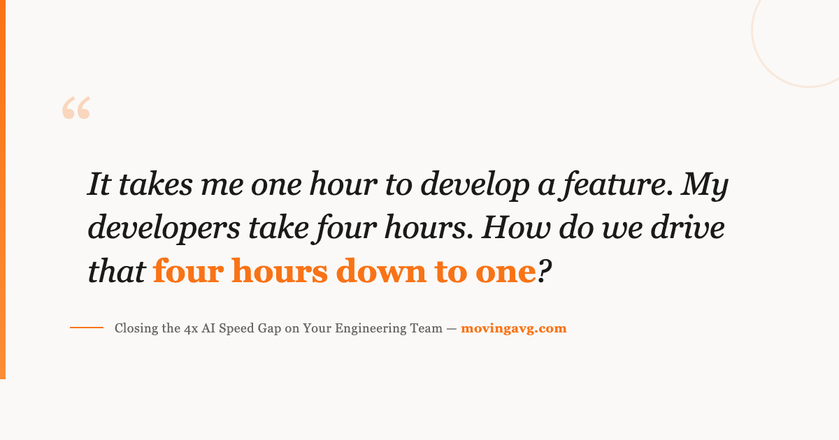 You're 4x faster than your engineers. The gap isn't tools.