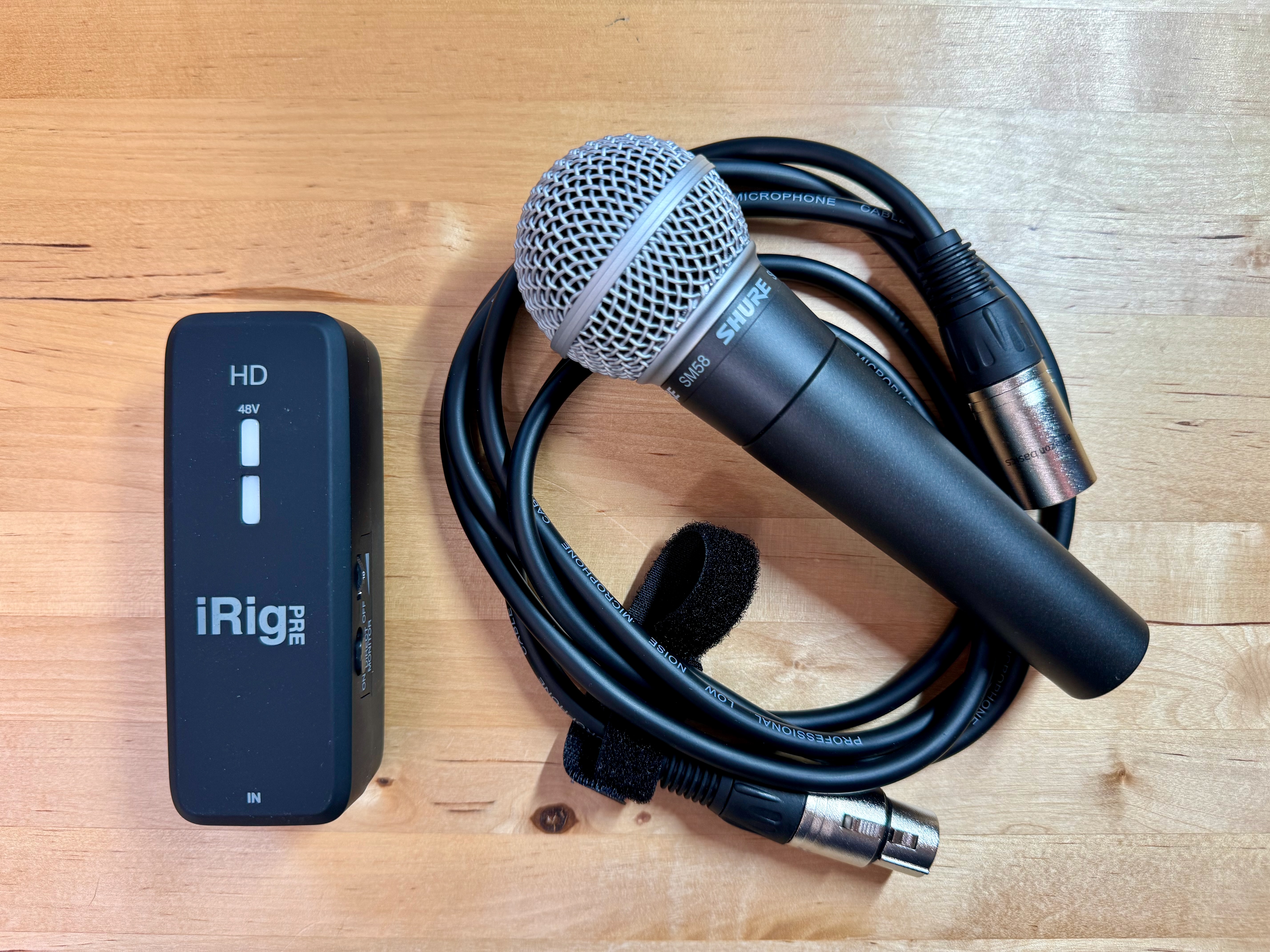 iRig Pre HD and Shure SM58 microphone for iPhone 15 Pro recording