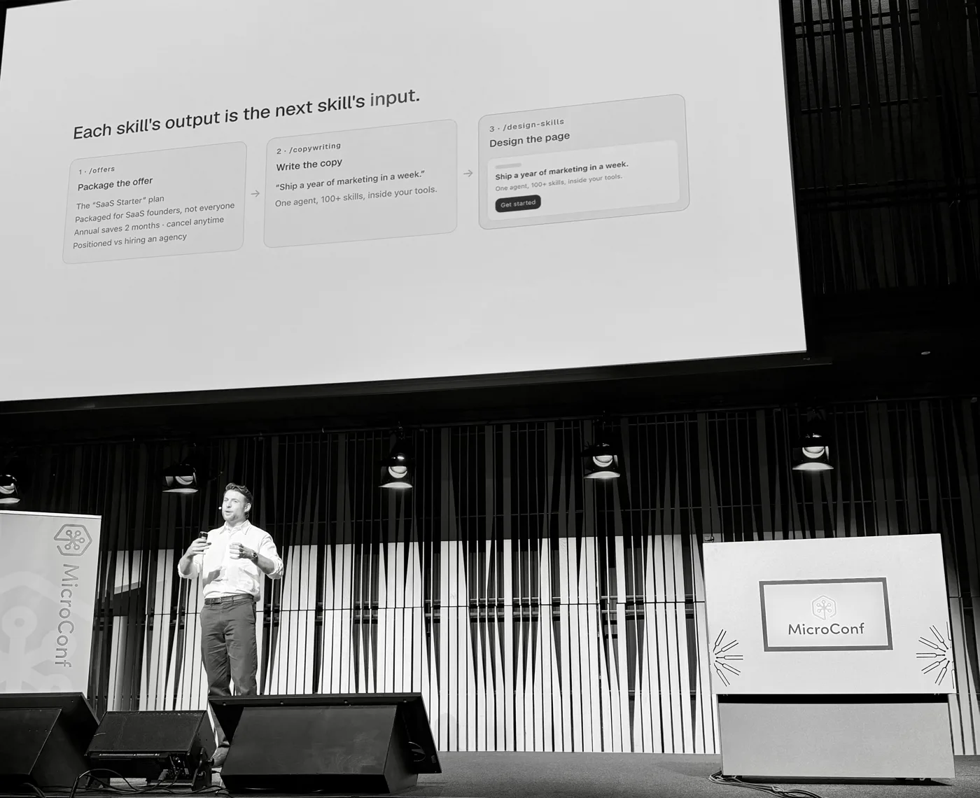 Corey Haines at MicroConf Europe 2026: Your marketing should be super repeatable. Make everything standardized.