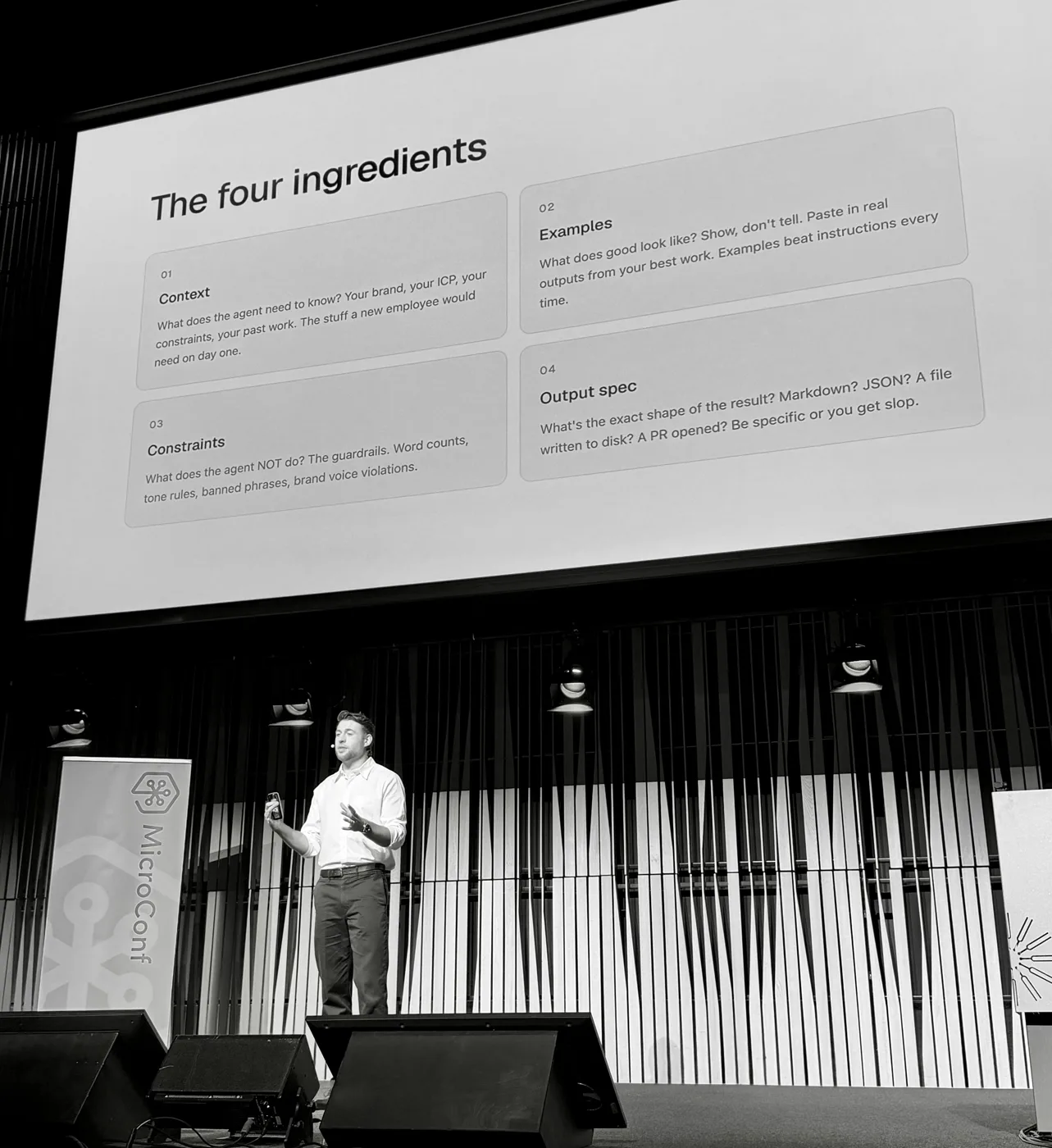 Corey Haines at MicroConf Europe 2026: The four ingredients for an AI skill.