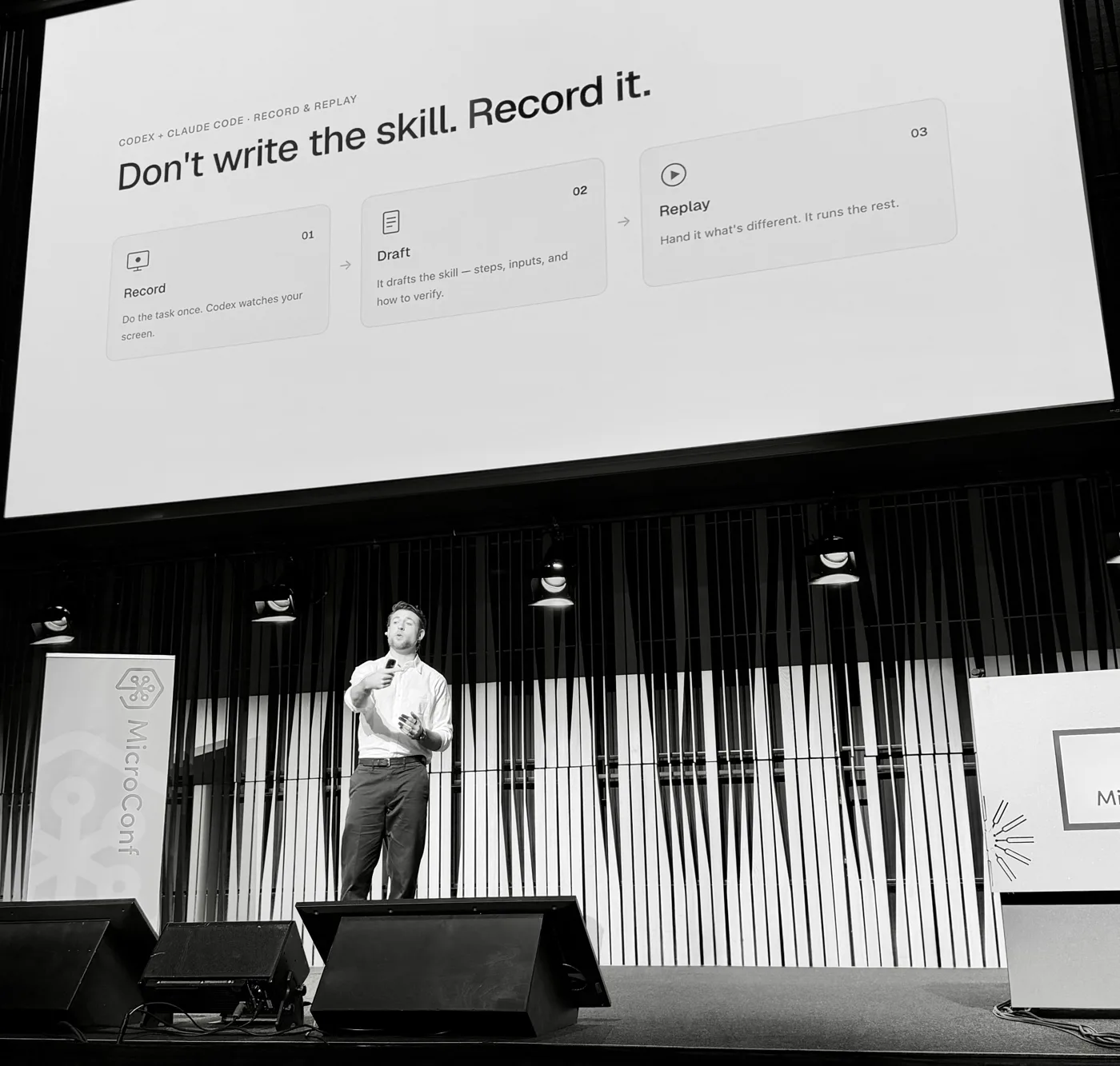 Corey Haines at MicroConf Europe 2026: Don’t write skills. Record them.