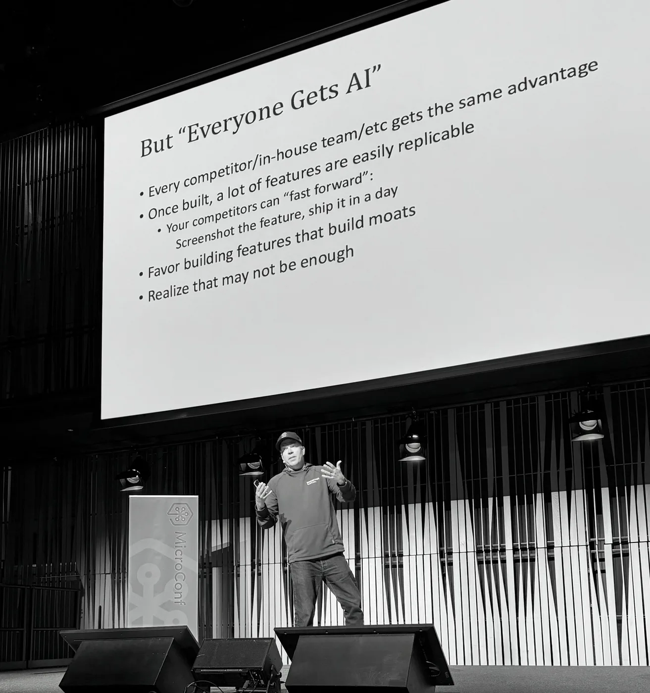 Einar Vollset at MicroConf Europe 2026: Building using AI is table stakes.