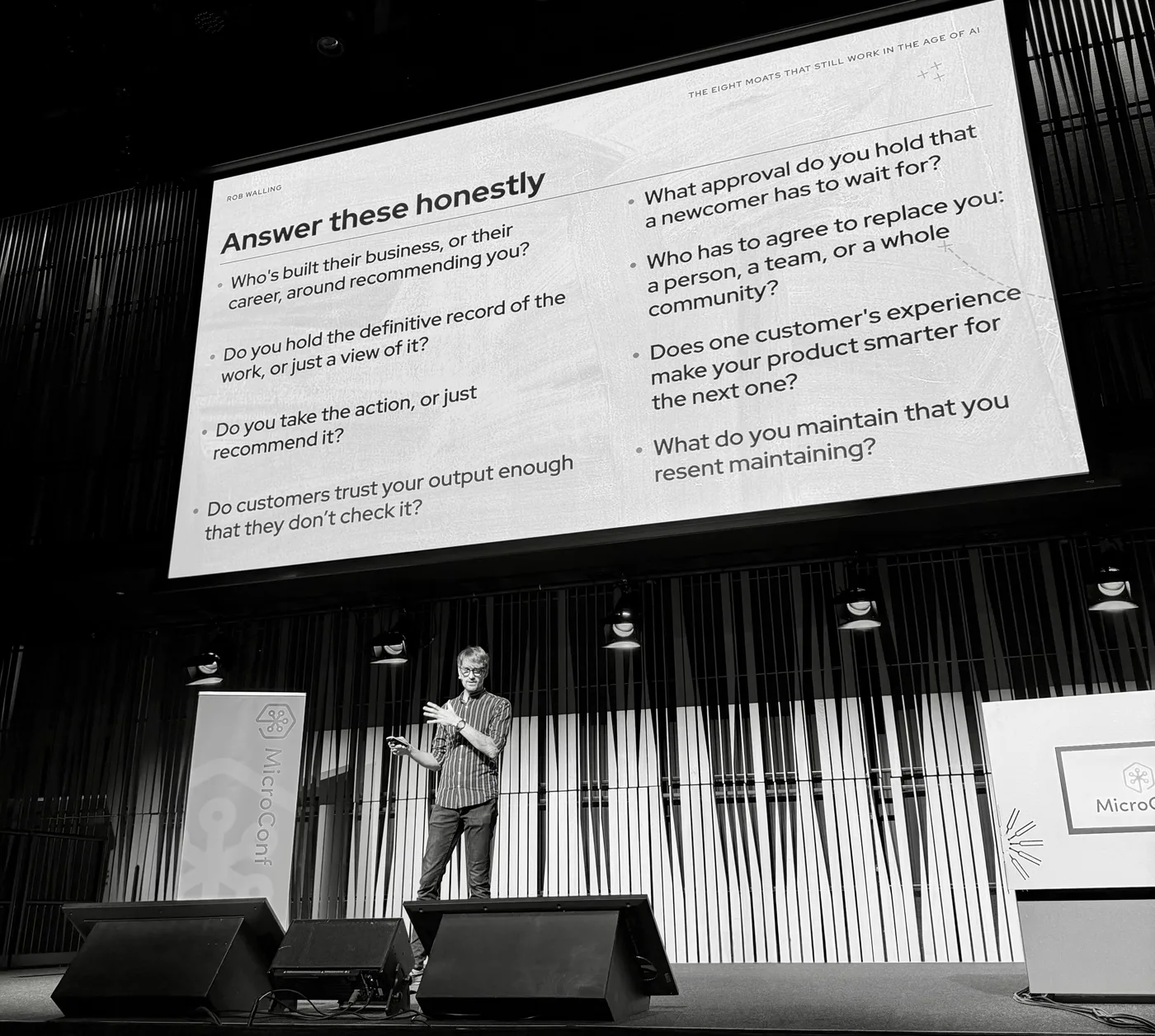 Rob Walling at MicroConf Europe 2026: The moat checklist.