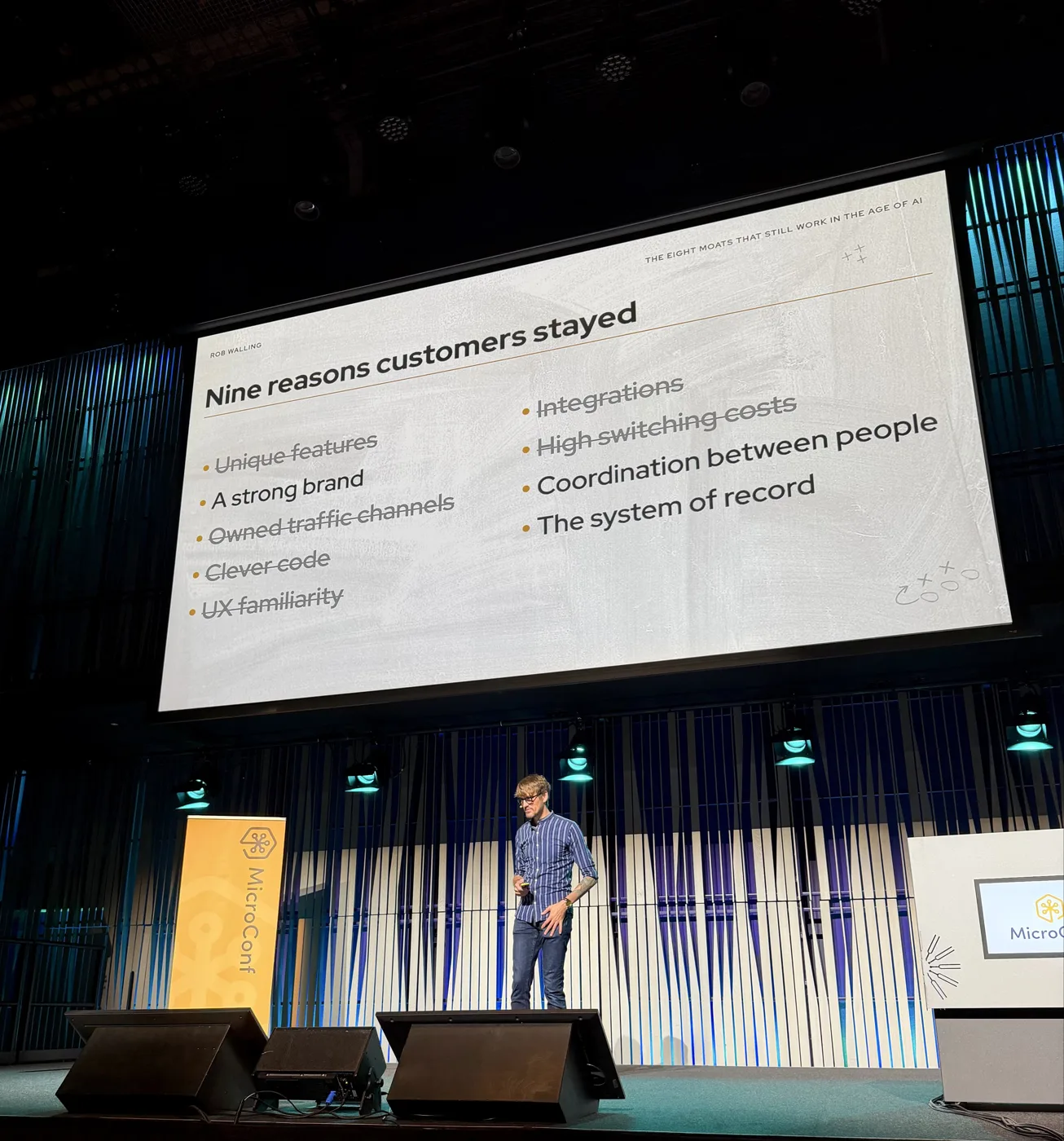 Rob Walling at MicroConf Europe 2026: AI has decimated the traditional moats.