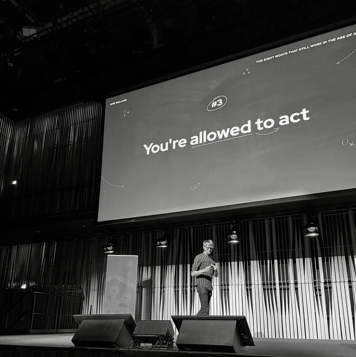 Rob Walling at MicroConf Europe 2026: Third ai moat: you’re allowed to act. Your software is more than just advice.